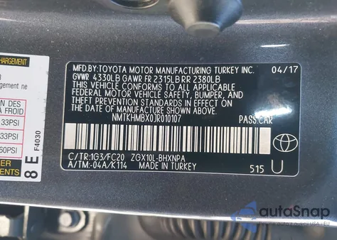 2018 Toyota C-Hr Xle Premium из США, поврежденный, VIN NMTKHMBX0JR010107